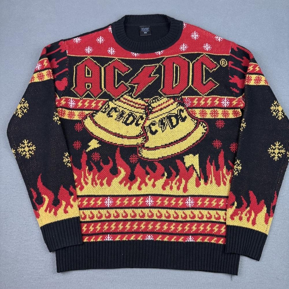 AC/DC Christmas Sweater Mens Medium Black‎ Hells Bells jumper Xmas AC-DC